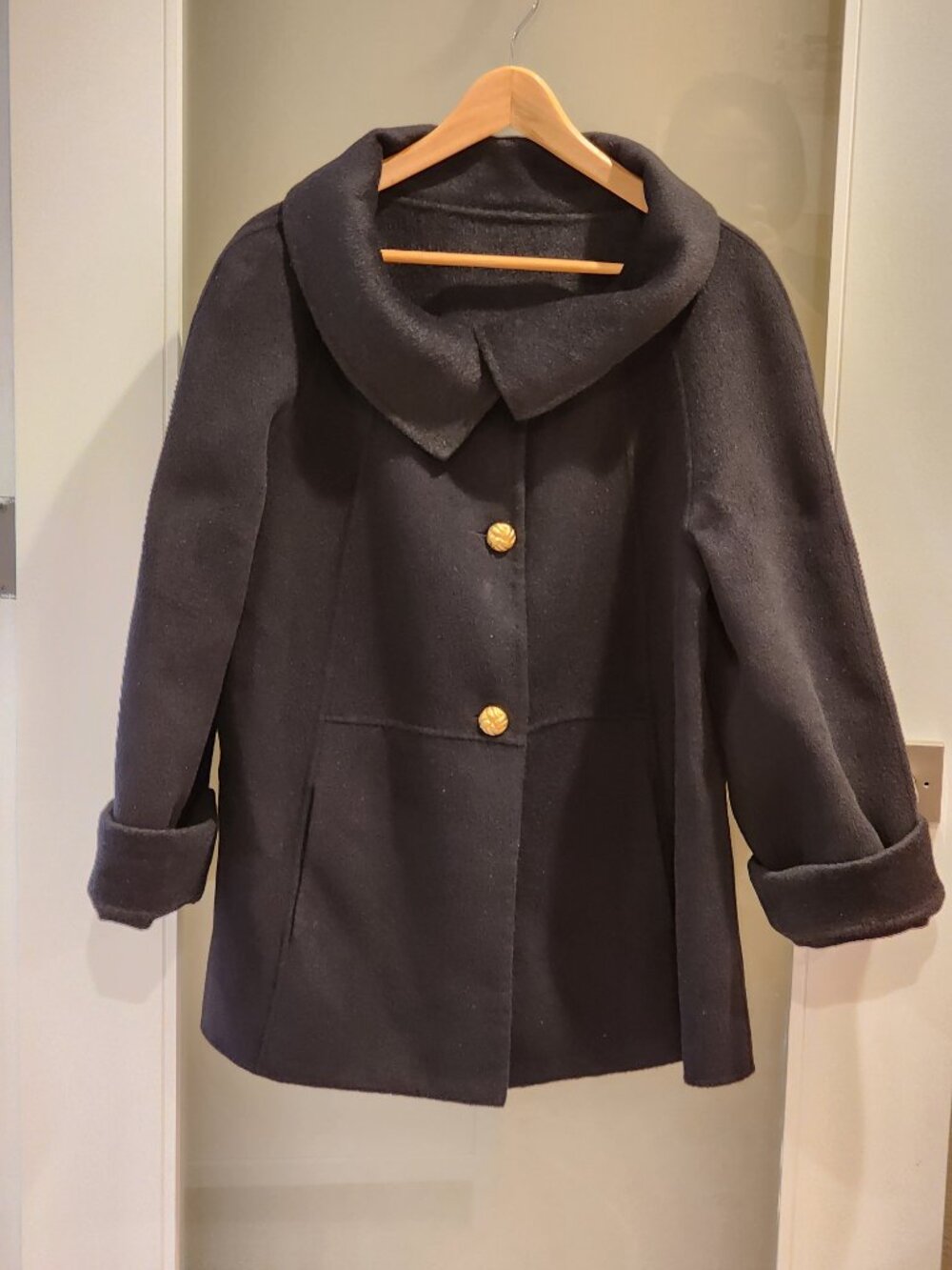Excellent!!| US Med| ST JOHN: Mink Black A-line Wool Cashmere Coat Jacket